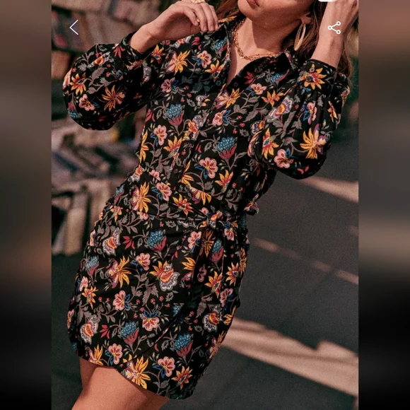 Sezane Jamy Multicolor Floral Long Sleeve Dress - Botanic Black